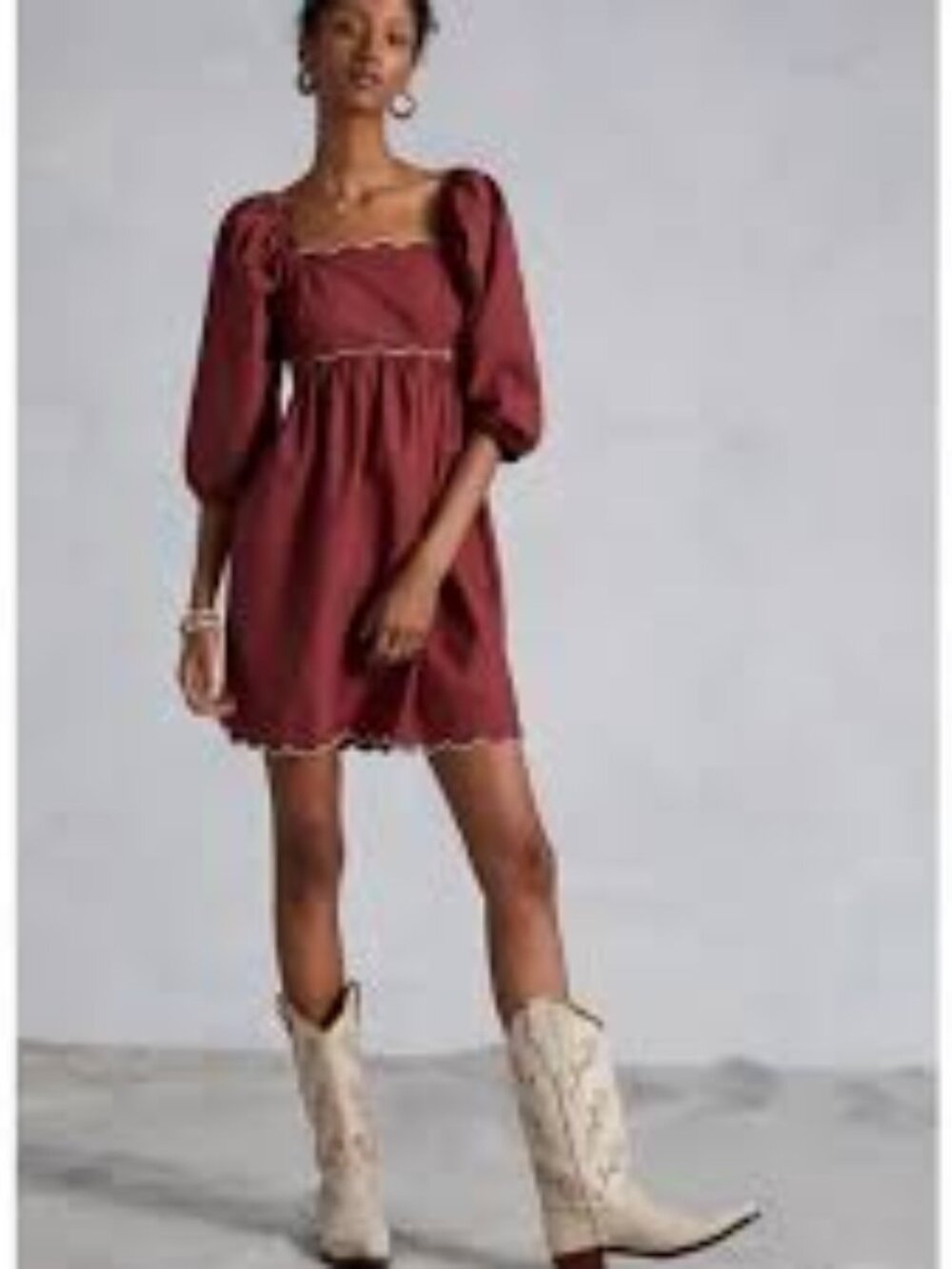 ANTHROPOLIGIE "Forever That Girl" brown scalloped mini dress Size Medium